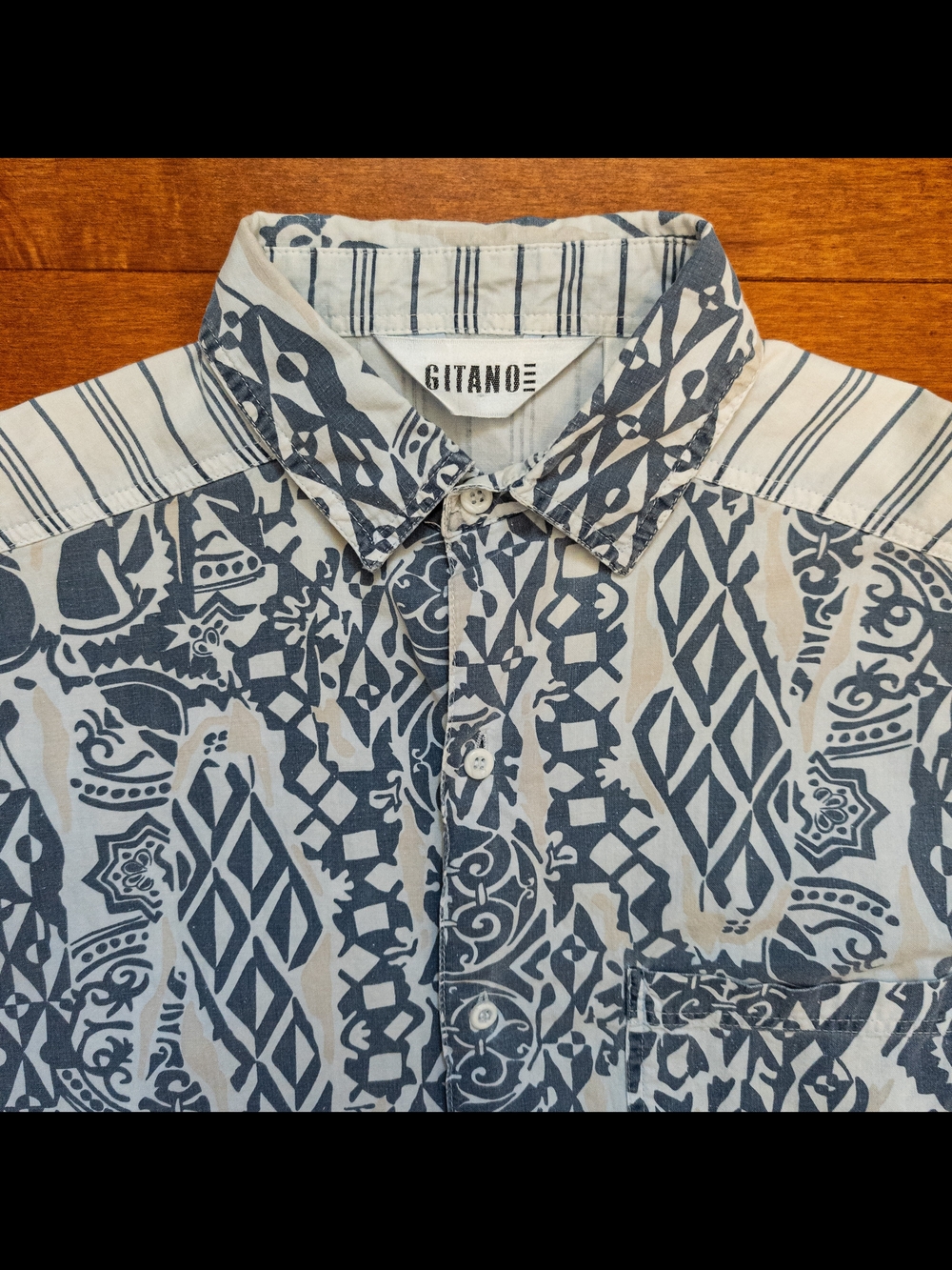 Vtg 90s Gitano Men's Medium Abstract Geometric Tribal Cotton Button Down Shirt